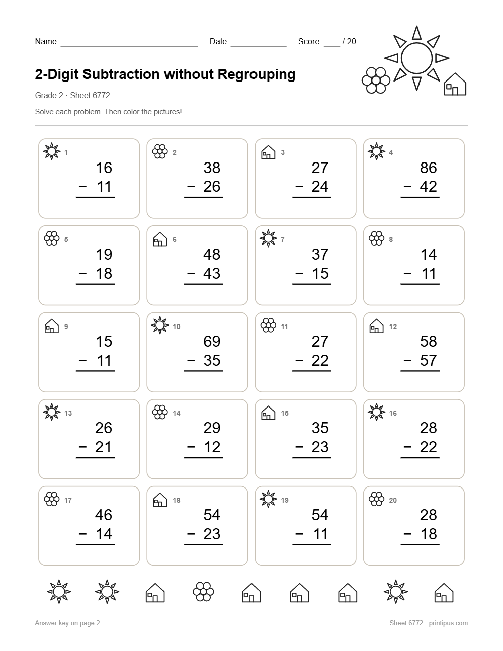 2-Digit Subtraction without Regrouping Worksheet for 2nd Grade