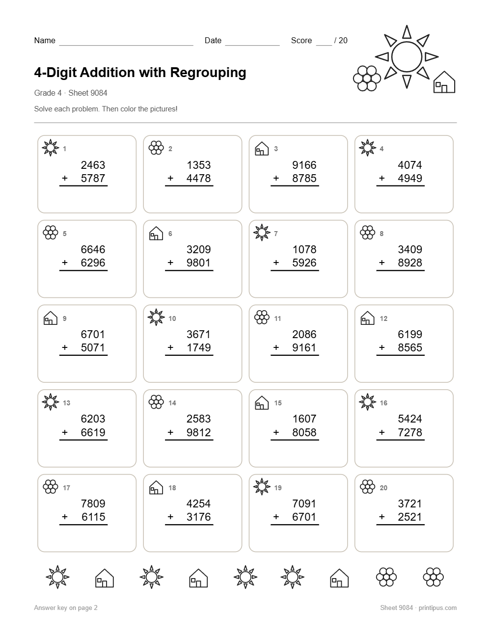 4-Digit Addition with Regrouping Worksheet for 4th Grade