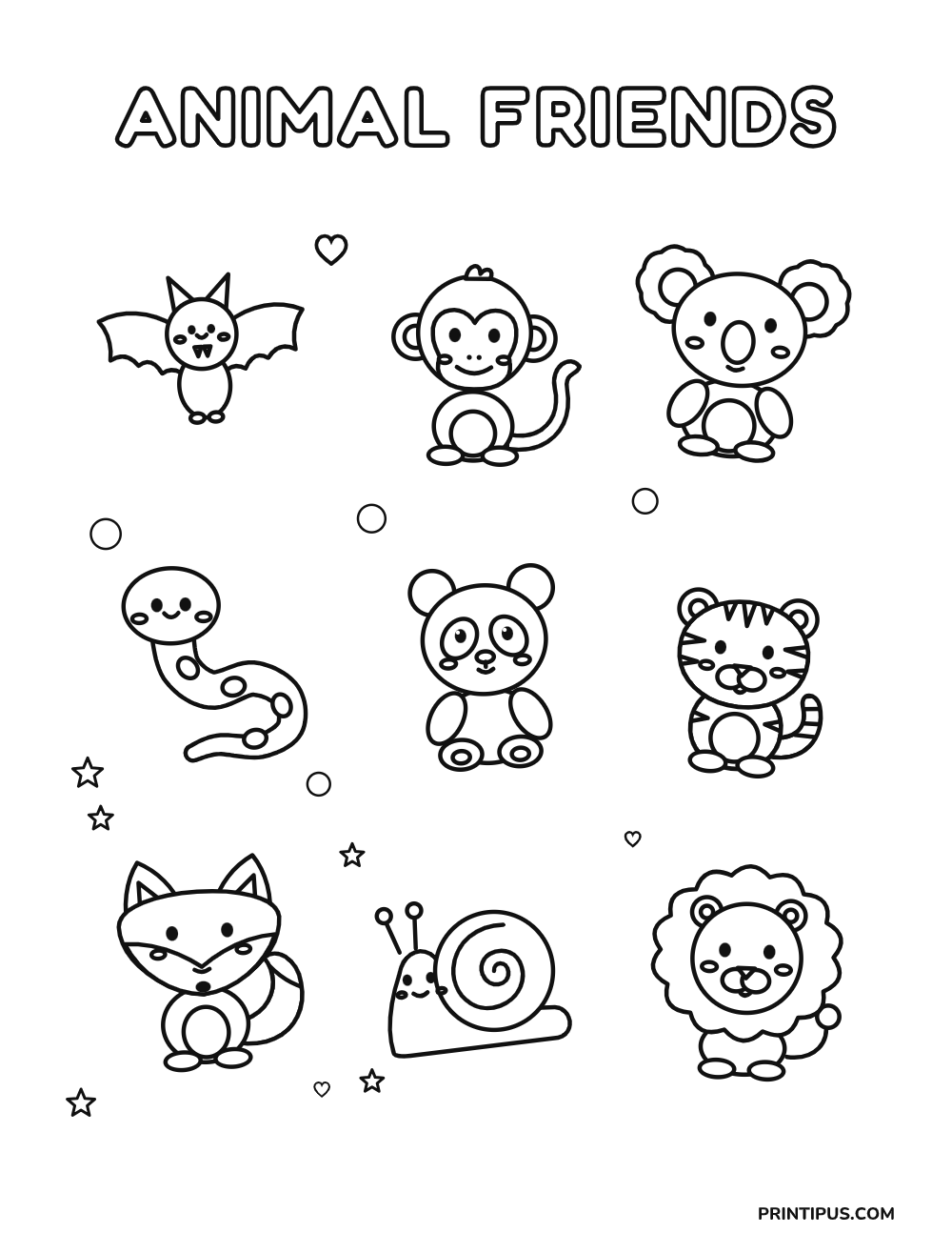 Animal Friends Coloring Sheet for Kids