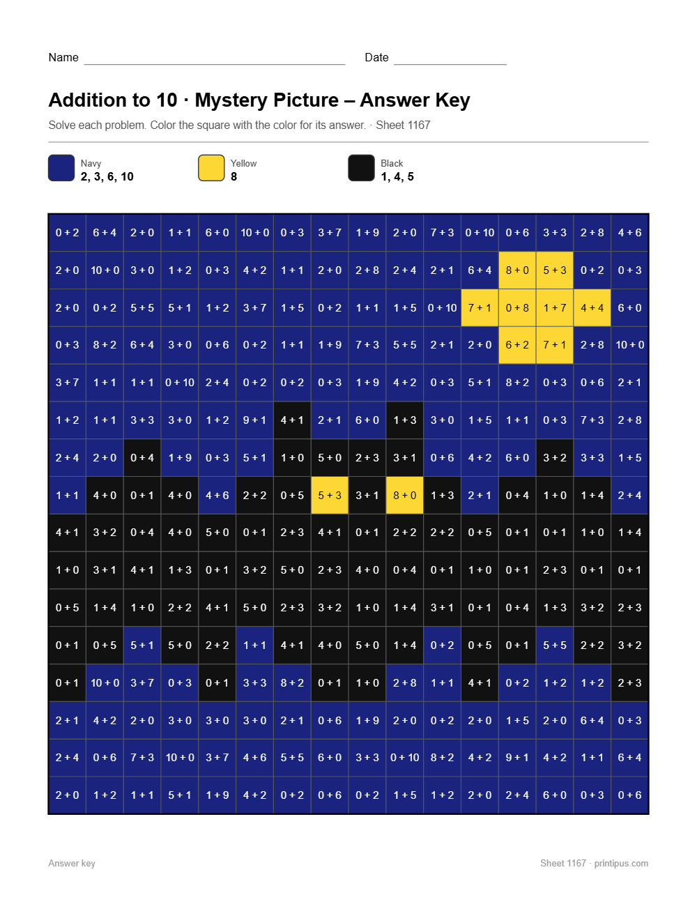 Bat Mystery Picture Worksheet (Addition to 10)