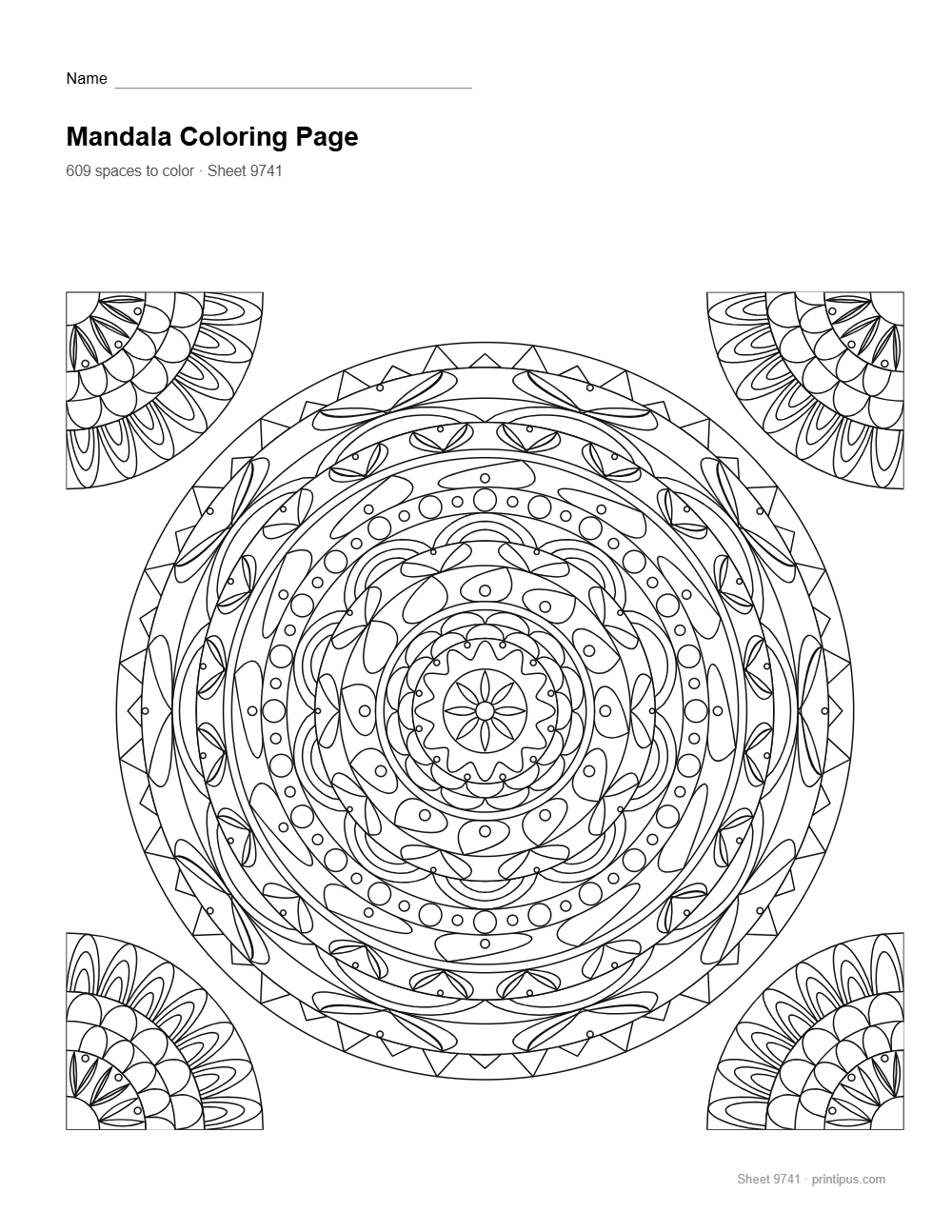 Boho Mandala Coloring Sheet #015 – Sunburst & Leaf