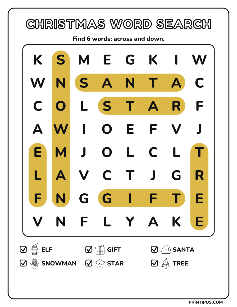 Christmas Word Search Puzzle for Kids – Easy answer key