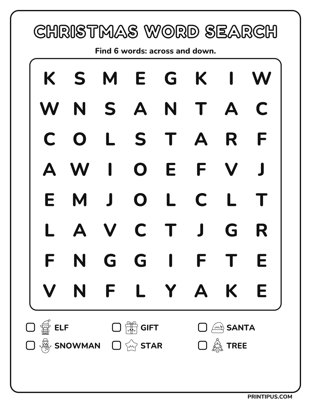 Christmas Word Search Puzzle for Kids – Easy