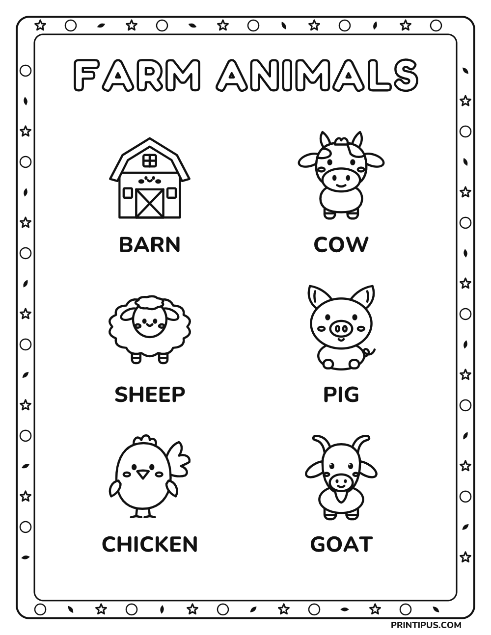 Farm Picture Words Color & Learn Sheet