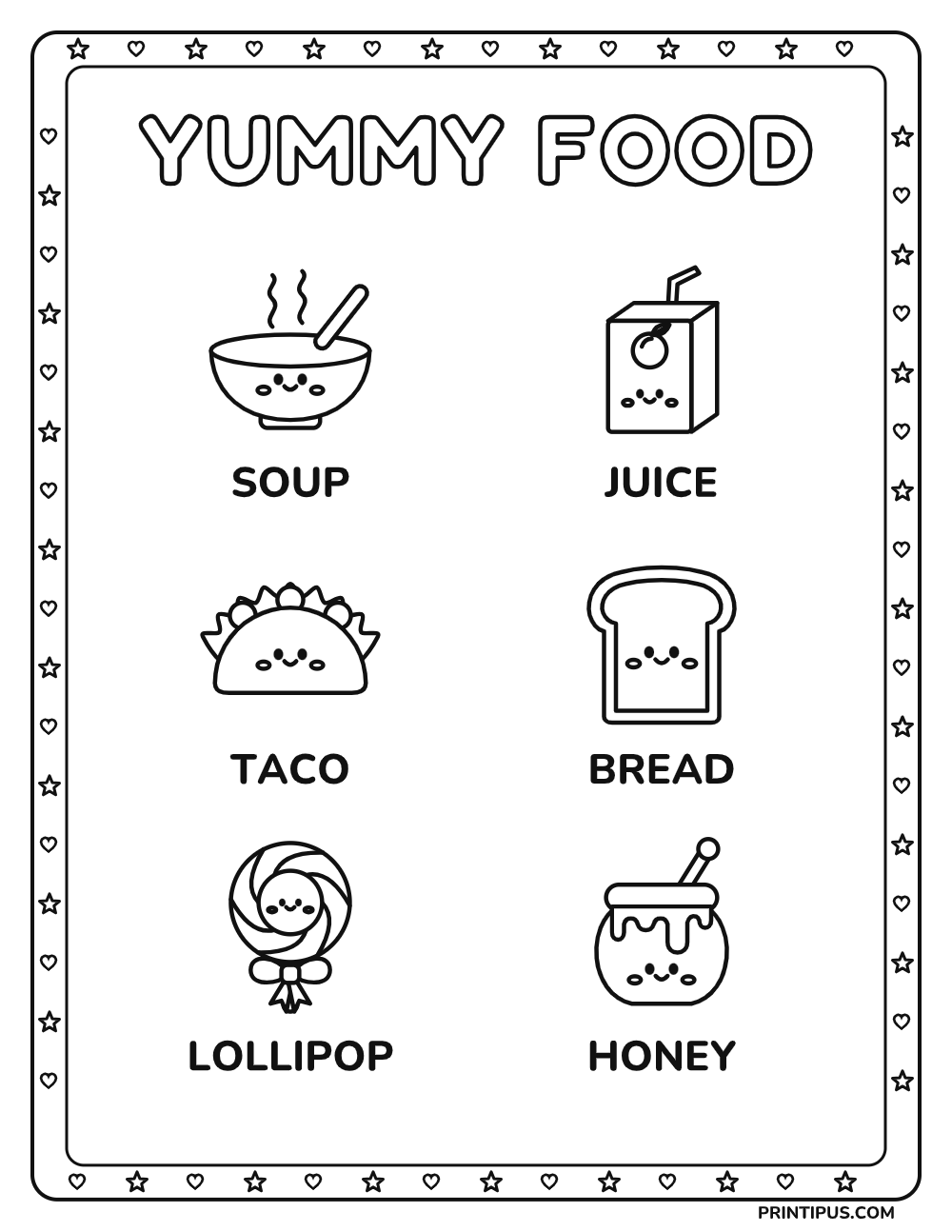 Food Picture Words Color & Learn Sheet 2
