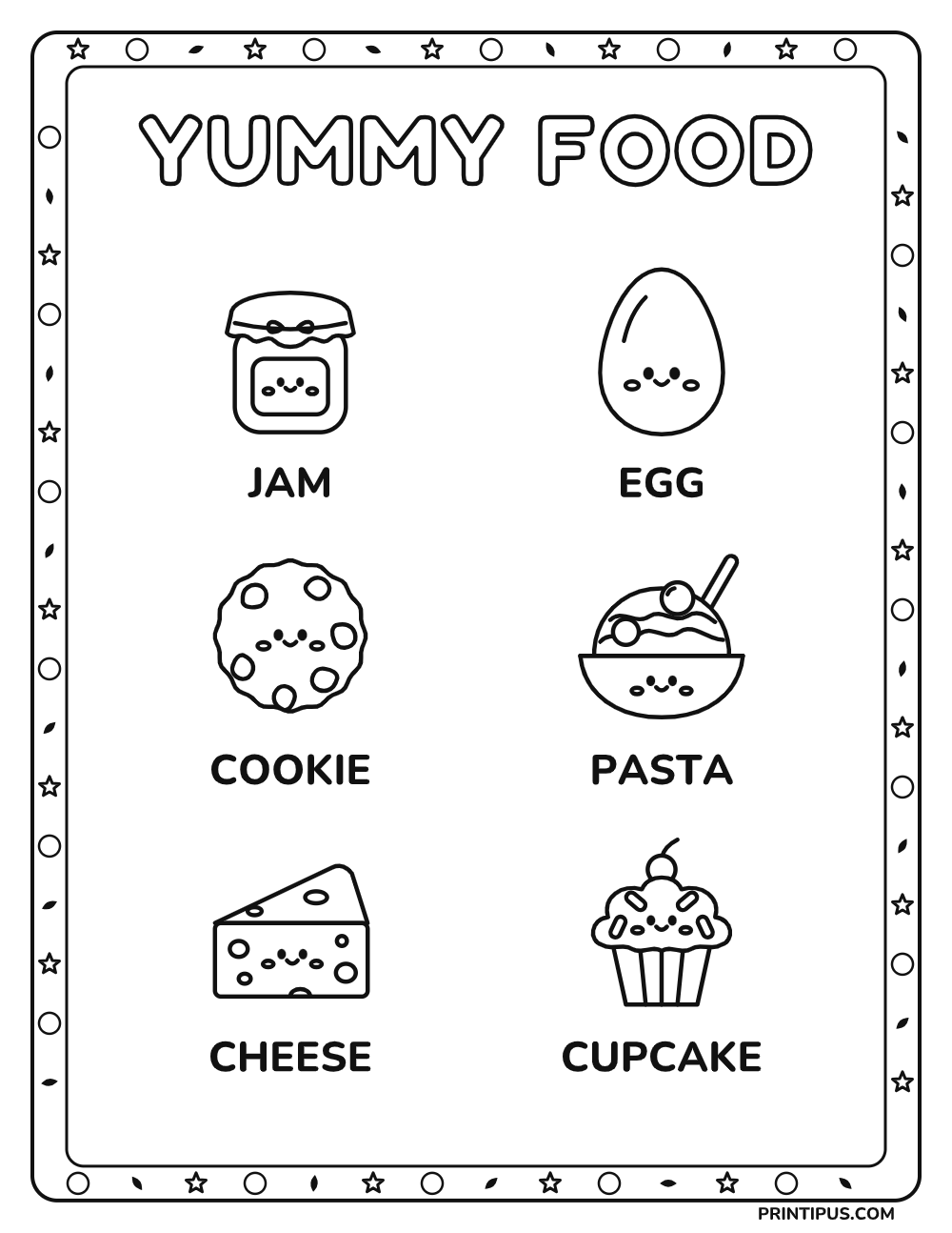 Food Picture Words Color & Learn Sheet