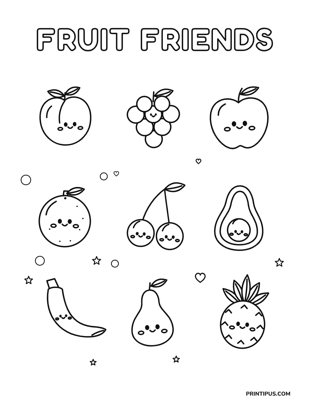 Fruit Friends Coloring Sheet for Kids