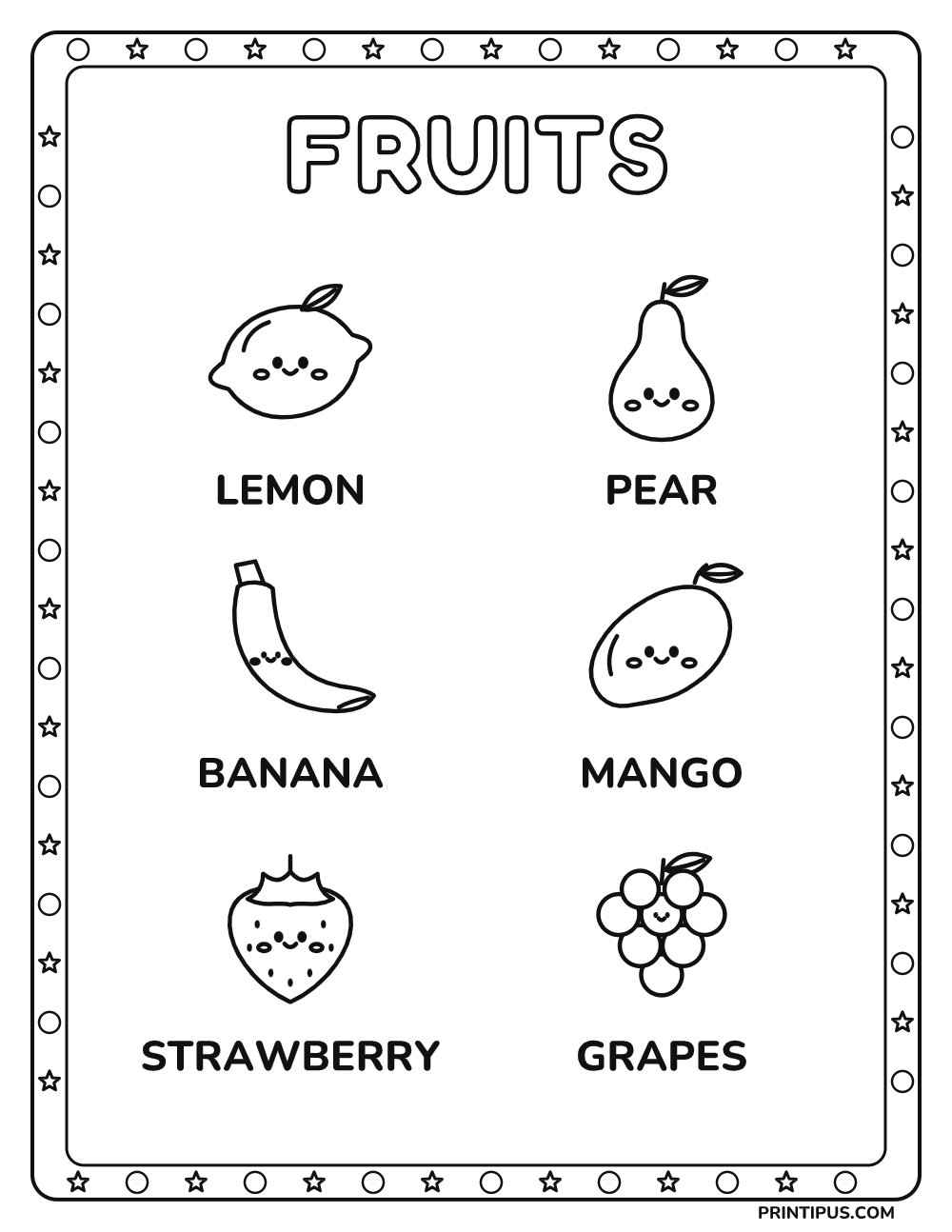 Fruit Picture Words Color & Learn Sheet 2