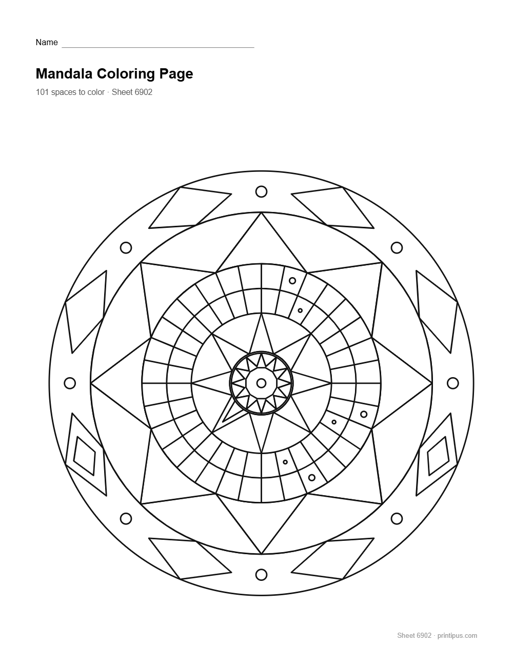 Geometric Mandala Coloring Sheet #010 – Diamond & Prism
