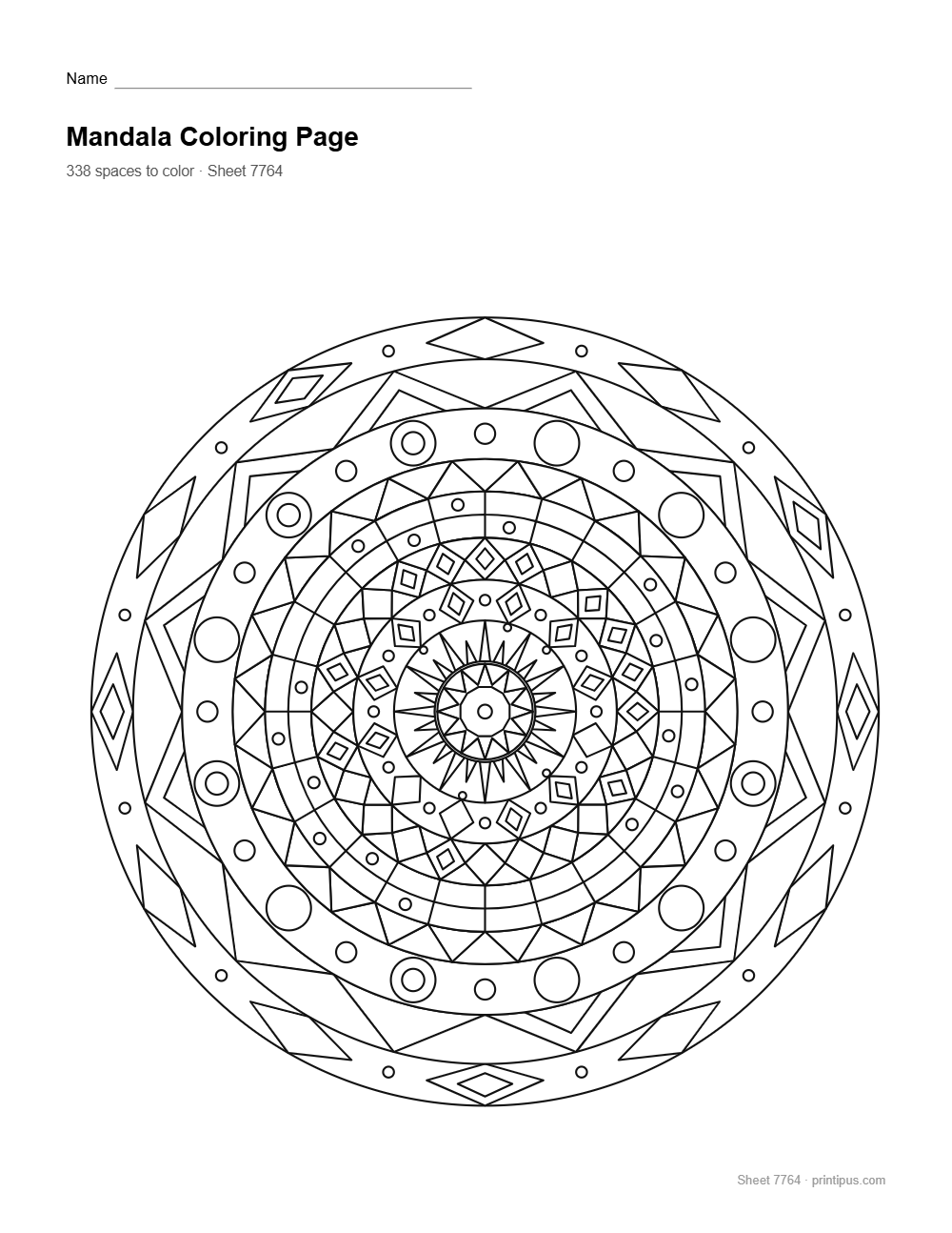 Geometric Mandala Coloring Sheet #014 – Diamond & Star