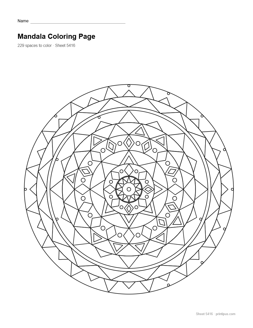 Geometric Mandala Coloring Sheet #029 – Sunburst & Prism