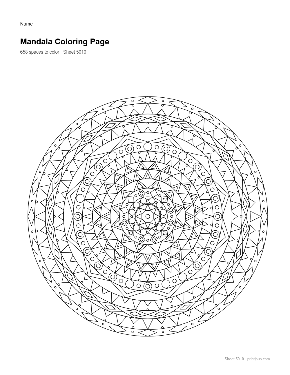 Geometric Mandala Coloring Sheet #003 – Diamond & Sunburst