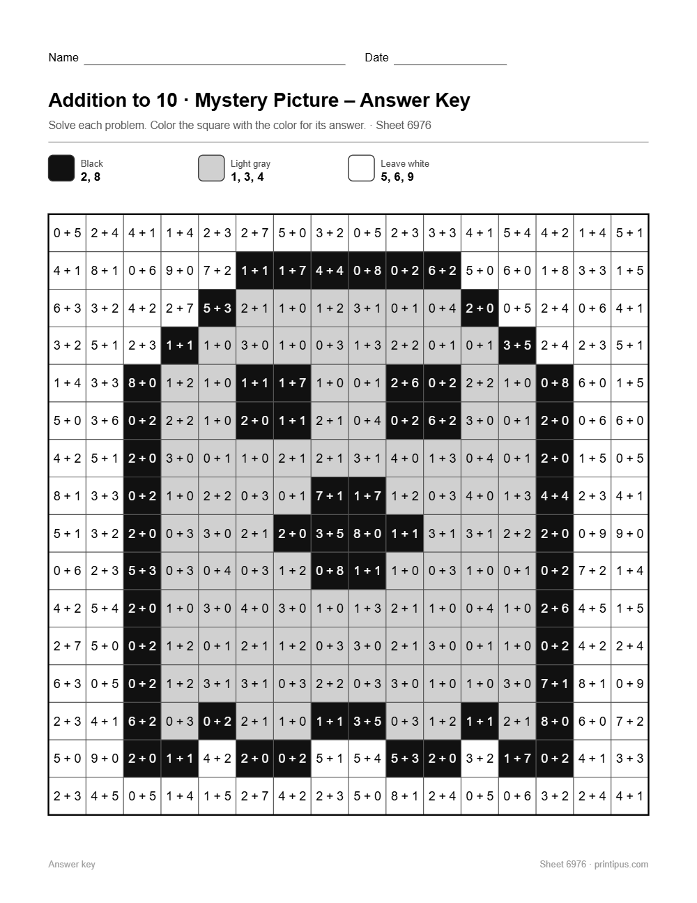 Ghost Mystery Picture Worksheet (Addition to 10)