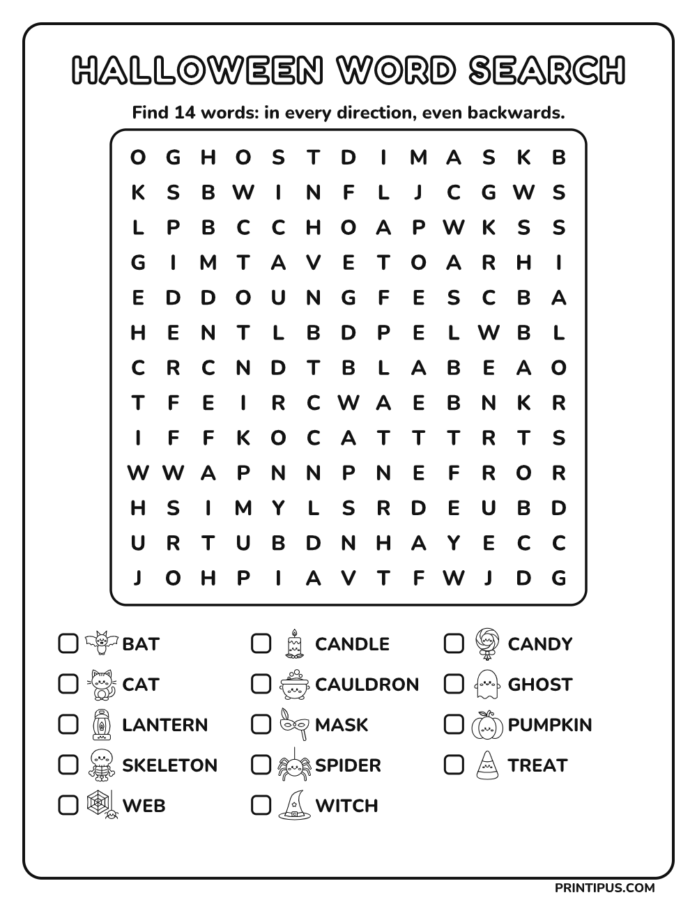 Halloween Word Search Puzzle for Kids – Hard