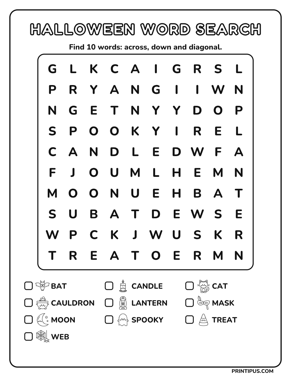 Halloween Word Search Puzzle for Kids – Medium