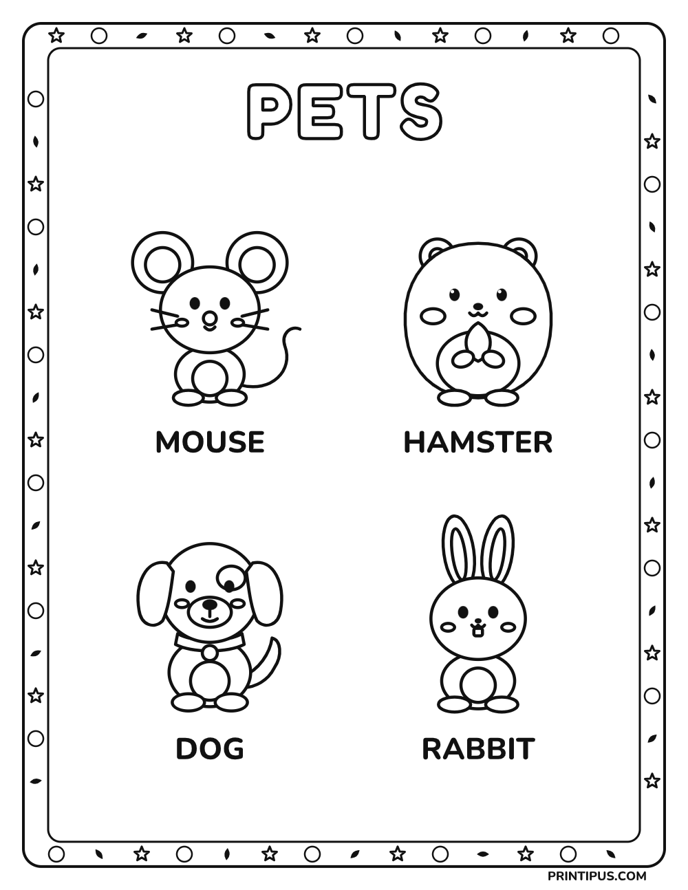 Pet Picture Words Color & Learn Sheet