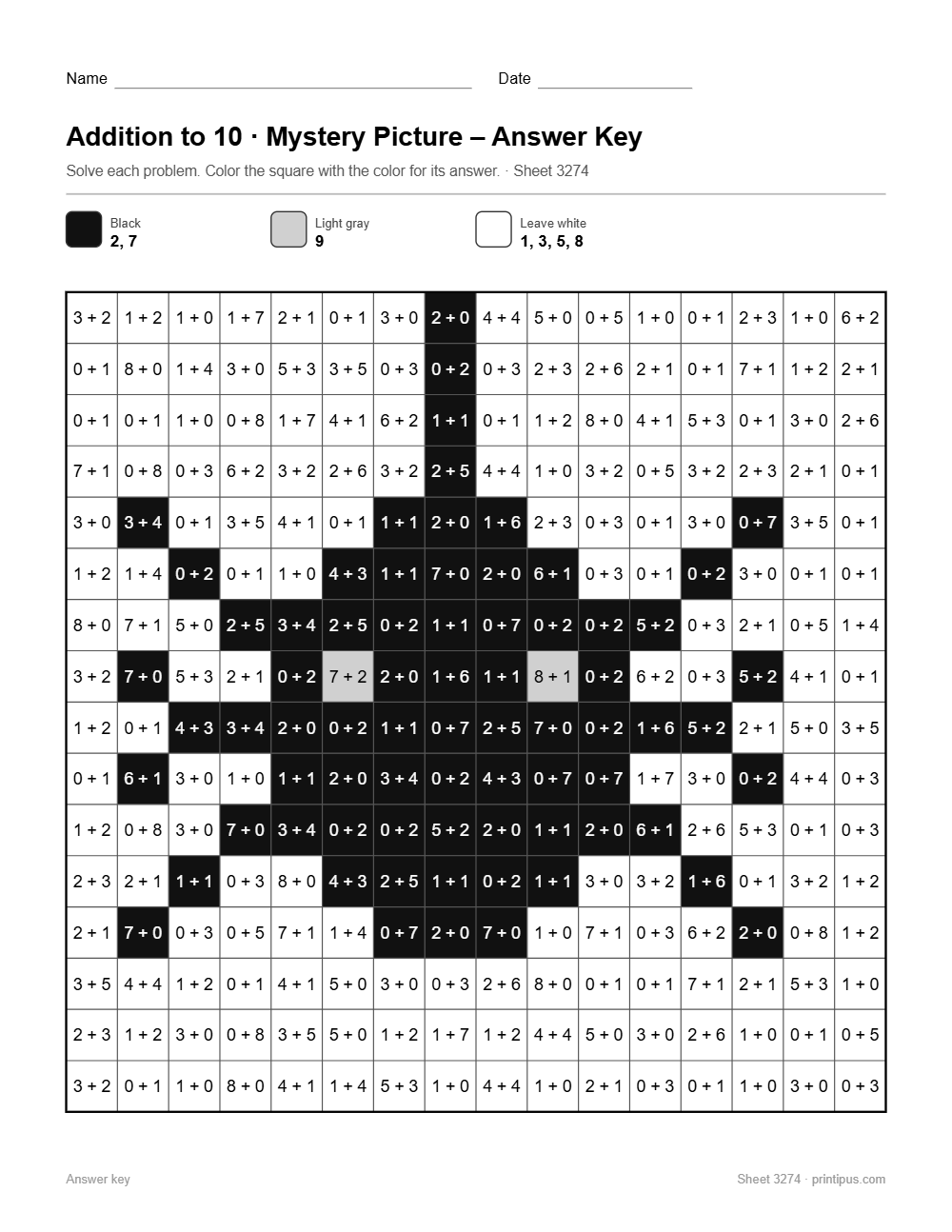 Spider Mystery Picture Worksheet (Addition to 10)