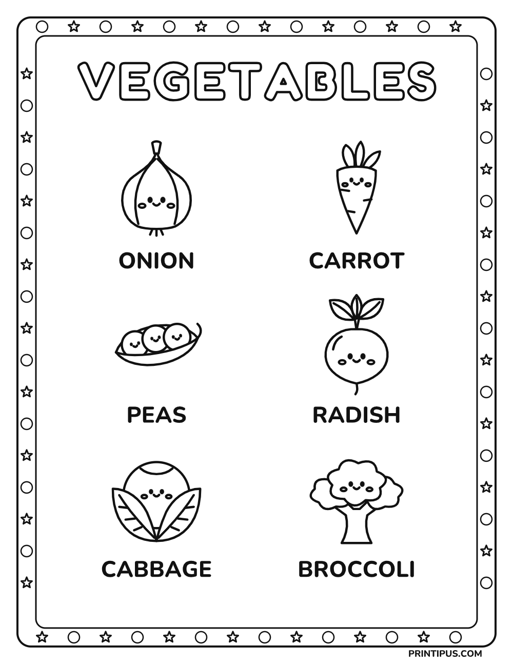 Veggie Picture Words Color & Learn Sheet 2
