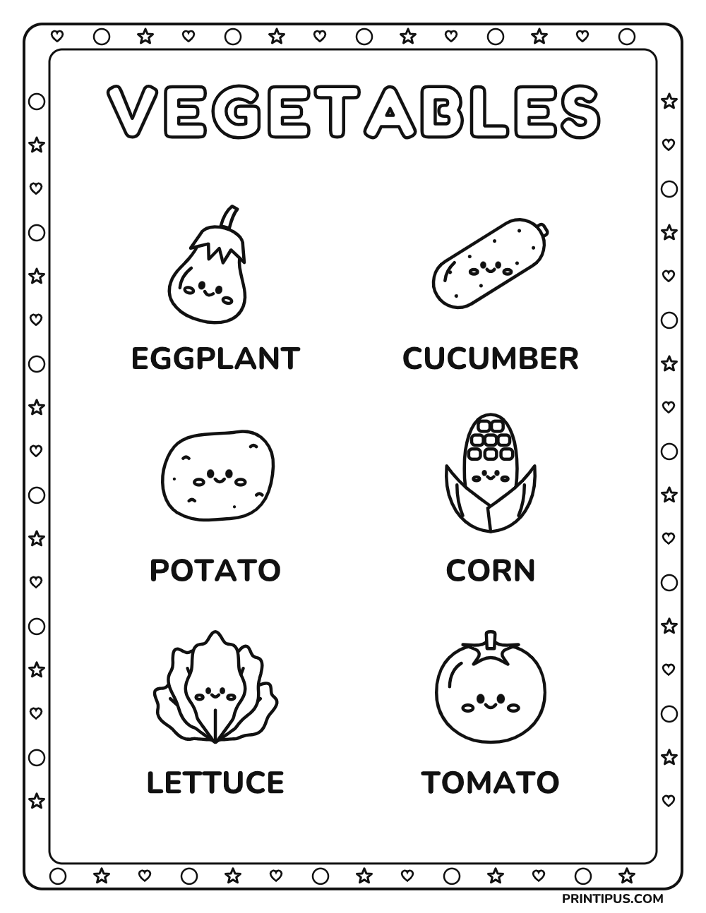 Veggie Picture Words Color & Learn Sheet