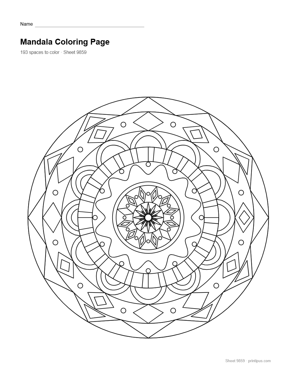 Zentangle Mandala Coloring Sheet #023 – Prism & Diamond